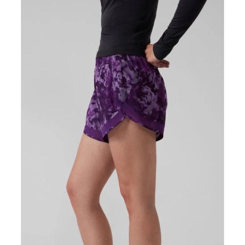 ATHLETA Purple Printed Mesh Racer Run Shorts, 4", Sz S